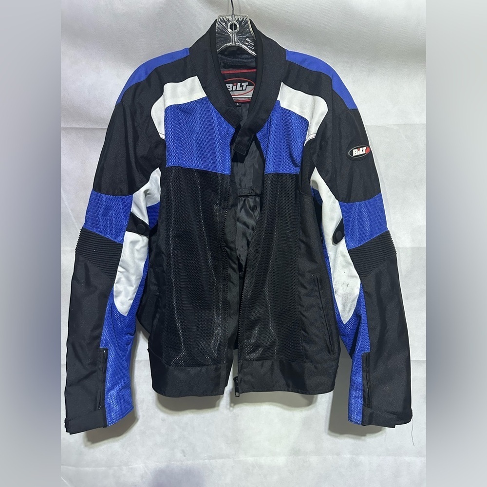 Bilt Motorcycle Jacket Men’s L Shoulder Pads Protective Riding Bomber Coat Blue